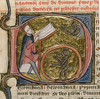 Royal MS 6E VI fol.535v Un mago invocando demonios, de 