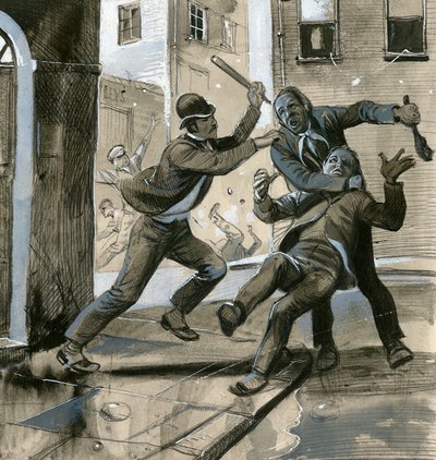 Marines Reales como policías de paisano en 1882 ayudando a la policía de Dublín contra los "Invencibles". de English School