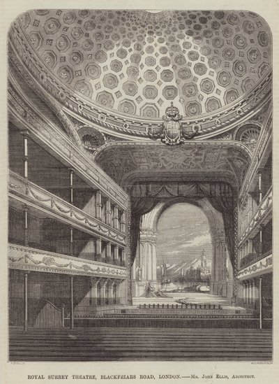 Teatro Real de Surrey, Blackfriars Road, Londres, Sr. John Ellis, Arquitecto de English School