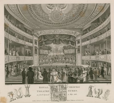 Teatro Real, Cobourg, Surrey, como se inauguró por primera vez en mayo de 1818 de English School