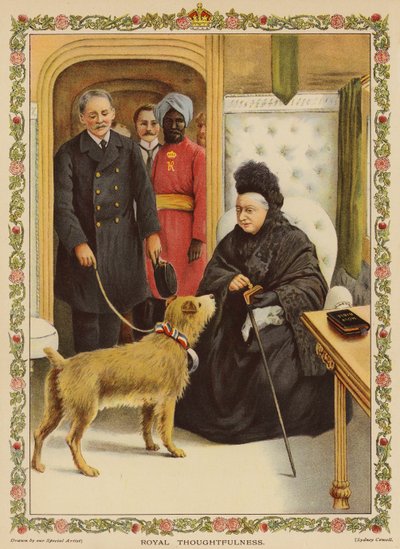 Royal Thoughtfulness: la reina Victoria en la estación de Paddington, haciendo una donación benéfica (chromolitho) de English School