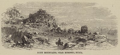 Montañas Rubí, cerca de Korosko, Nubia (grabado) de English School