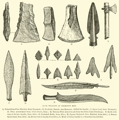 Armas rudimentarias del hombre primitivo de English School