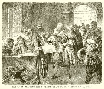Rodolfo II otorgando la Carta de Bohemia, o Carta de Majestad de English School
