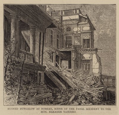 Bungalow en ruinas en Bombay, escena del accidente fatal al Honorable Narayen Vasudeo de English School