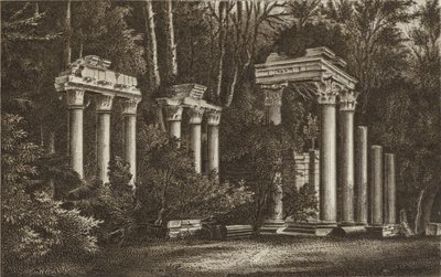 Ruinas en Virginia Water (lito) de English School