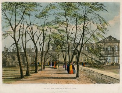Ruinas desde la Avenida en el Desfile, Incendio de la Torre de Londres, 1841 de English School