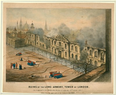 Ruinas de la Armería Larga, Incendio de la Torre de Londres, 1841 de English School
