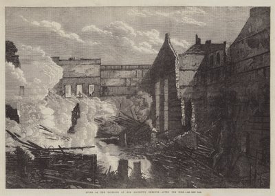 Ruinas del interior del Teatro de Su Majestad después del incendio de English School