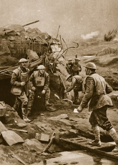 Corredor entregando órdenes a la línea del frente, 1914-19 de English School