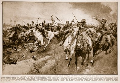 Cosacos rusos cargan contra los húsares de la cabeza de muerte alemanes, 1914-19 de English School