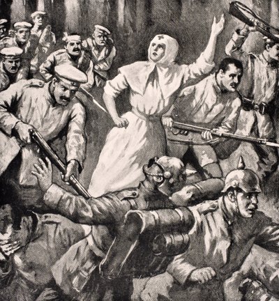 Enfermera rusa Mira Miksailovitch Ivanoff liderando hombres contra los alemanes, 1915, de 