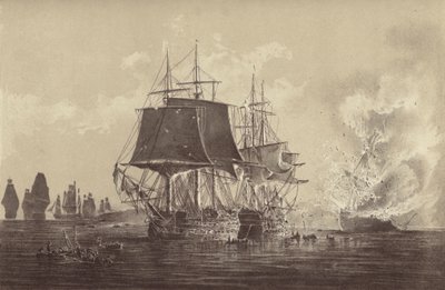 Buque ruso Vsevolod destruido en presencia de la flota rusa después de la acción con el HMS Implacable, adjunto a la Armada Sueca y comandado por el Capitán Thomas Byam Martin, en el Báltico, 26 de agosto de 1808 de English School