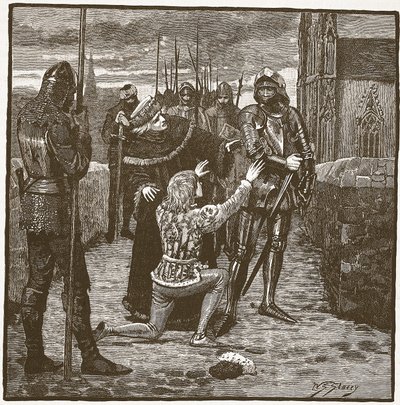 Rutland suplicando a Clifford que le perdone la vida, ilustración de Cassells Illustrated History of England de English School