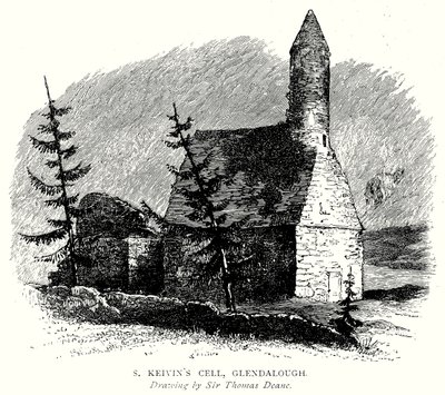Celda de S Keivin, Glendalough (grabado) de English School