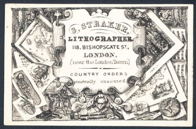 S Straker, litógrafo, tarjeta comercial de English School