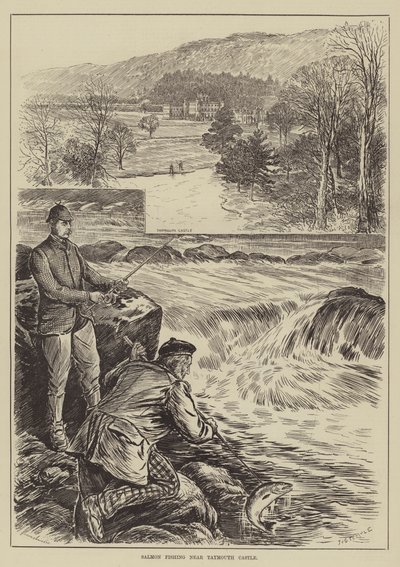 Pesca de salmón cerca del castillo de Taymouth de English School