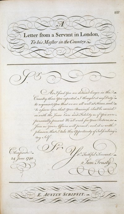 Carta de muestra de un libro de patrones de cartas, c.1740 de English School