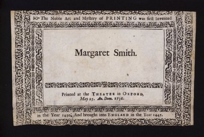 Muestra de impresión realizada en el Teatro Sheldonian, Oxford, el 25 de mayo de 1736 de English School