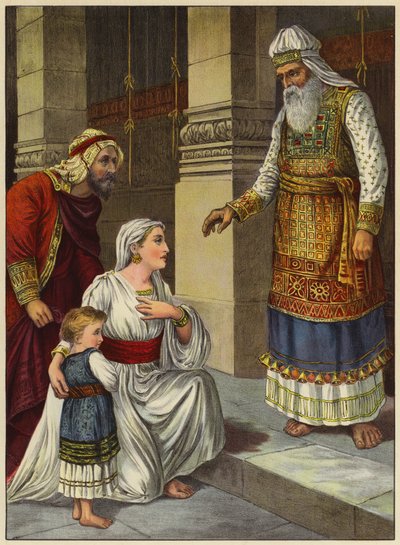 Samuel llevado a Elí (litografía en color) de English School