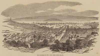 San Francisco en 1851, con la isla de Yerba Buena (grabado) de English School