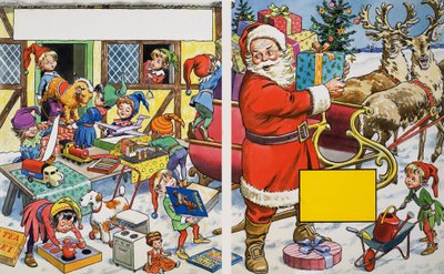 Santa Claus organizando regalos de English School