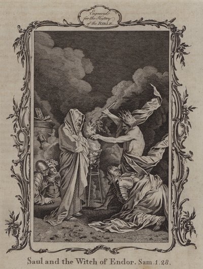 Saúl y la bruja de Endor (grabado) de English School