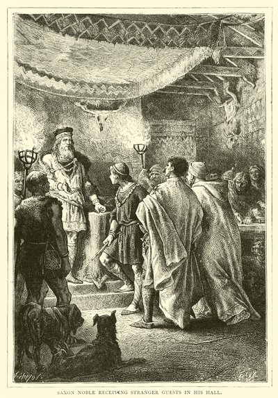 Noble sajón recibiendo a huéspedes extranjeros en su salón de English School