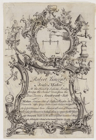 Tarjeta comercial de fabricante de balanzas, Robert Vincent de English School