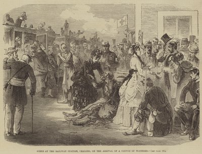 Escena en la estación de tren de Chalons, a la llegada de un convoy de heridos de English School