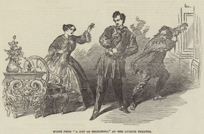 Escena de "Un Día de Ajuste de Cuentas," en el Teatro Lyceum (grabado) de English School