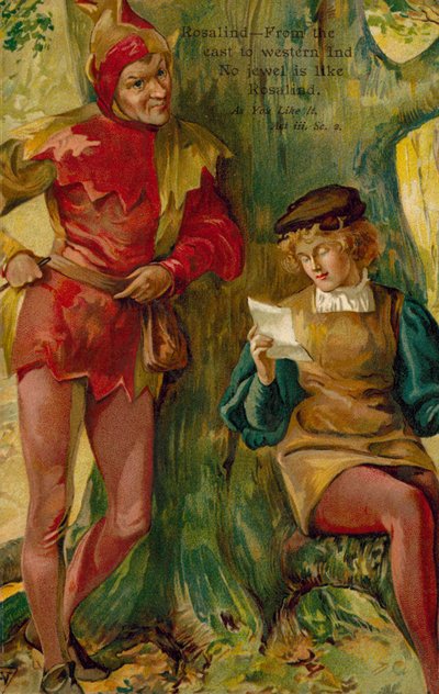 Escena de Como gustéis, de William Shakespeare (litografía en color) de English School