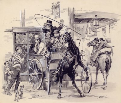 Escena de Pickwick Papers (gouache sobre papel) de English School