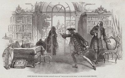 Escena de la Obra de Sir Edward Bulwer Lytton "No Tan Malo Como Parecemos," en el Teatro Haymarket (grabado) de English School