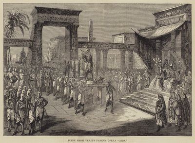 Escena de la famosa ópera "Aida" de Verdi (grabado) de English School