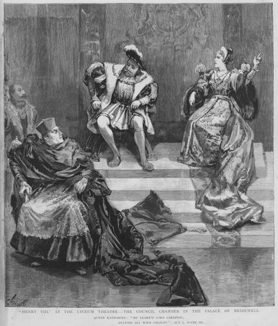 Escena de una producción de Enrique VIII de Shakespeare en el Teatro Lyceum, Londres de English School