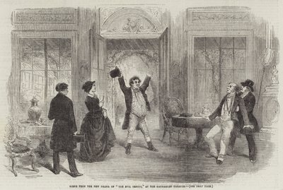Escena del nuevo drama "El genio maligno," en el Teatro Haymarket (grabado) de English School