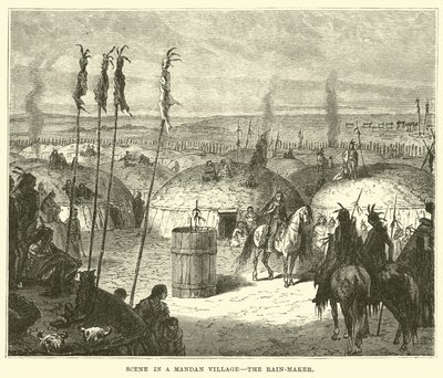 Escena en un pueblo Mandan, el hacedor de lluvia de English School
