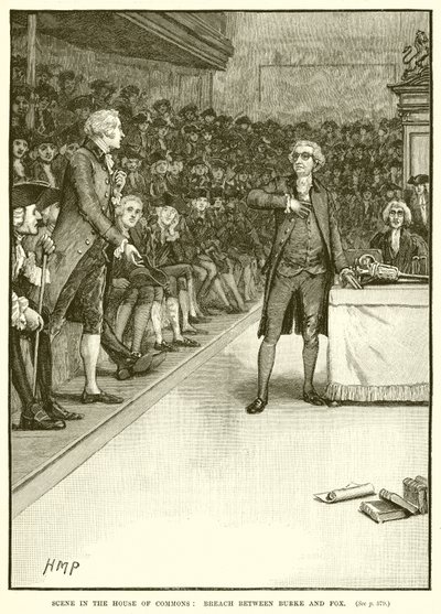 Escena en la Cámara de los Comunes: Ruptura entre Burke y Fox de English School