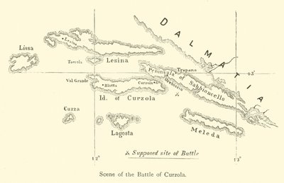 Escena de la batalla de Curzola (grabado) de English School