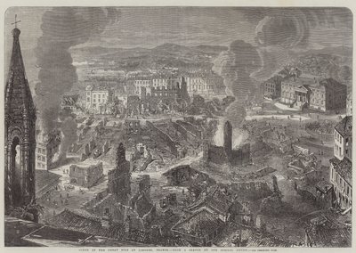 Escena del gran incendio en Limoges, Francia de English School