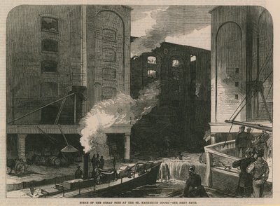 Escena del gran incendio en los muelles de Santa Catalina de English School