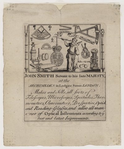 Tarjeta comercial de fabricante de instrumentos científicos, John Smith de English School
