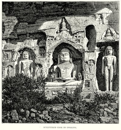 Cueva escultórica de Gwalior (grabado) de English School