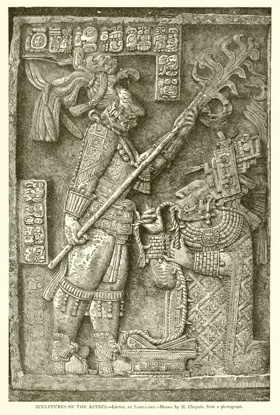 Esculturas de los aztecas - Dintel de Lorillard (grabado) de English School