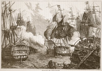 Combate naval frente a Trincomalee, ilustración de Cassells Illustrated History of India de James Grant, pub. 1879 de English School