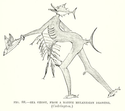 Fantasma marino, de un dibujo nativo melanesio, Codrington (litografía) de English School