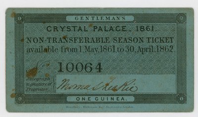 Pase de temporada para el Palacio de Cristal, 1861-62 de English School