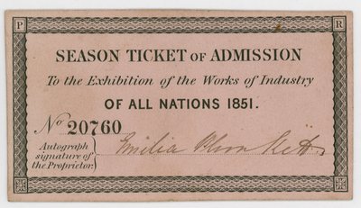 Pase de temporada para la Gran Exposición de 1851 de English School
