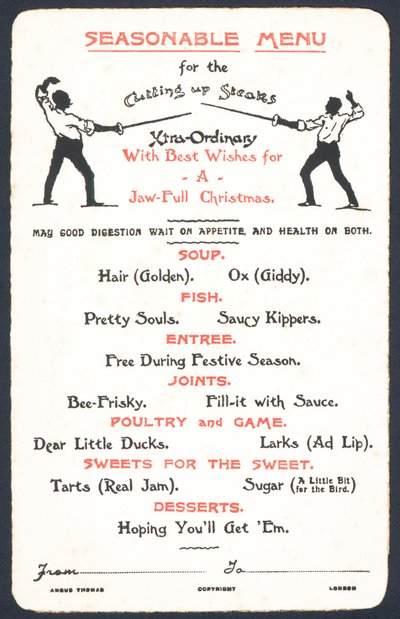 Menú de temporada, tarjeta de Navidad de English School